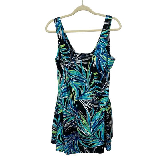 Azul Other - Azul Tankini Swimsuit Womens 24W Tropical Floral Green Blue Black Pool Beach
